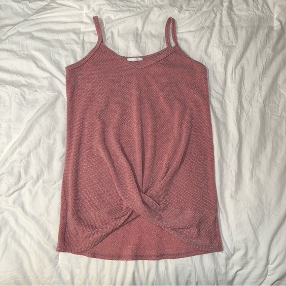 First Love | V Neck Twist Front Knit Sweater Tank Top Cami Pink Dusty Rose - Picture 4 of 11